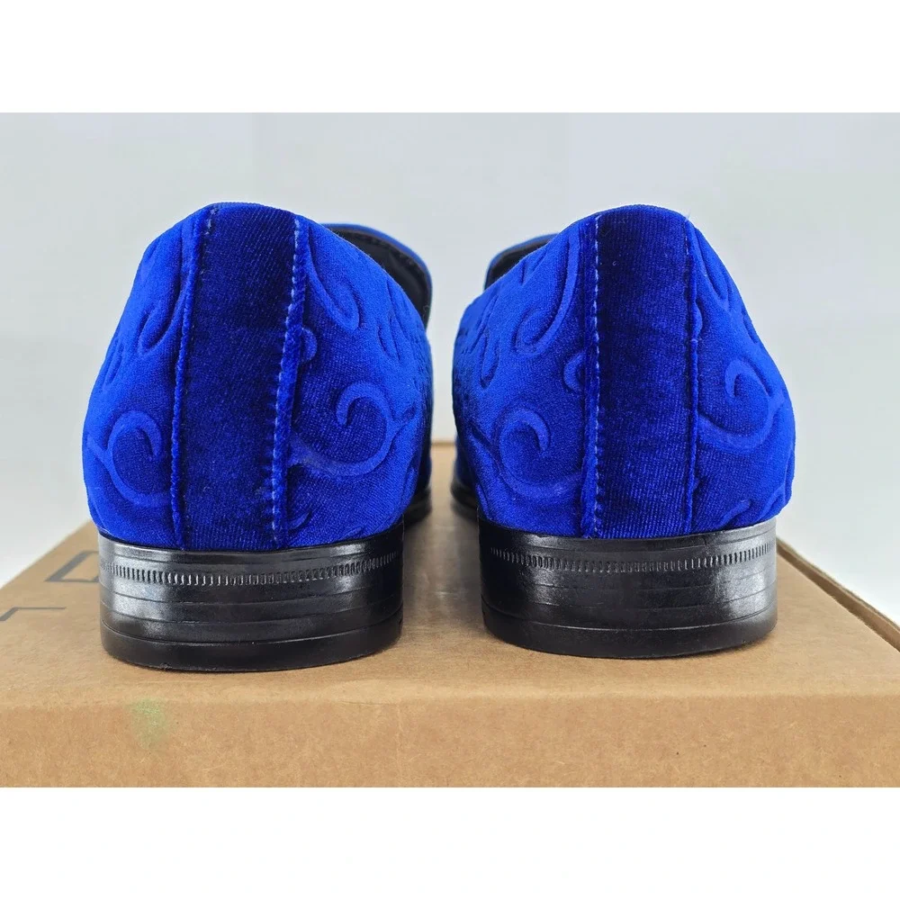 Stacy Adams Vion Velvet Loafers Mens Size 9 Royal Blue Paisley Slip On - VG‎